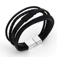 PU Leather Bracelet, with Cowhide & Zinc Alloy, plated, fashion jewelry & multilayer & for man 15mm .5 cm 