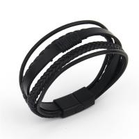 PU Leather Bracelet, plumbum black color plated, fashion jewelry & multilayer & for man .8 cm 