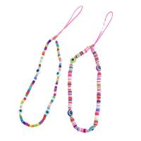 Polymer Clay Mobile Phone Lanyard, with Glass Beads, handmade multi-colored, 240mm 