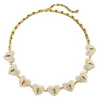 Rhinestone Zinc Alloy Necklace, Heart, gold color plated, fashion jewelry & Unisex & with rhinestone, golden, 19mm Inch 
