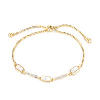 Stainless Steel Charm Bracelet, 304 Stainless Steel, Vacuum Ion Plating, Adjustable & fashion jewelry & micro pave cubic zirconia & for woman, golden Approx 8.66 Inch 