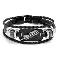 PU Leather Cord Bracelets, with Cowhide & Copper Coated Plastic & Zinc Alloy, fashion jewelry & Unisex & blacken, black 