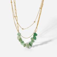 Gemstone Chip Necklaces, 304 Stainless Steel, with Gemstone, with 6cm extender chain, Vacuum Ion Plating, three layers & Adjustable & fashion jewelry & for woman, golden, 3.35mm cm, 42 cm, 51 cm 
