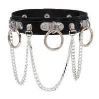Fashion Choker Necklace, PU Leather, with Aluminum & Iron, polished, fashion jewelry & for woman, black 