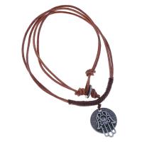 Cowhide Jewelry Necklace, with Wax Cord & Zinc Alloy, plated, fashion jewelry & Unisex, brown cm 