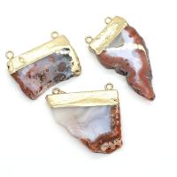 Yunnan Red Agate Connector, with Brass, irregular, gold color plated, DIY & 1/1 loop, red, 30x40- 