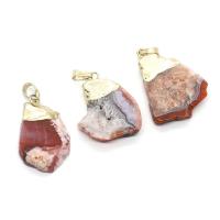 Yunnan Red Agate Pendant, with Brass, irregular, gold color plated, Unisex, red, 20x30- 