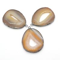 Ice Quartz Agate Pendants, with Brass, irregular, silver color plated, druzy style & Unisex & hollow, grey, 38x50- 