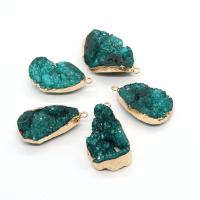 Ice Quartz Agate Pendants, with Brass, irregular, gold color plated, Unisex, green, 20x34- 