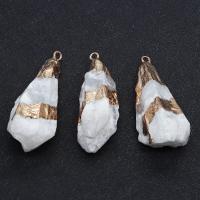 Natural Quartz Pendants, with Brass, irregular, gold color plated, Unisex, white, 20x40- 