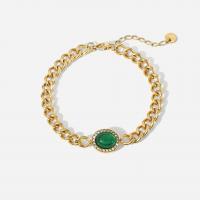 Stainless Steel Charm Bracelet, 304 Stainless Steel, with Green Agate, with 3.6cm extender chain, Vacuum Ion Plating, fashion jewelry & for woman, golden .9 cm 