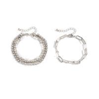 Pulseras de perlas de diamante de imitación , fundición, con Perlas plásticas, con 1.96inch extender cadena, chapado en color de plata, 2 piezas & para mujer & con diamantes de imitación, longitud:aproximado 6.2 Inch, Vendido por Set