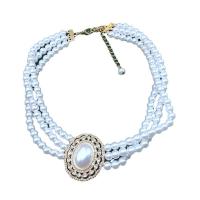 Plastic Pearl Necklace, with Glass Pearl & Zinc Alloy, multilayer & for woman 