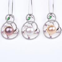 Cultured Pearl Sterling Silver Pendants, 925 Sterling Silver, with Freshwater Pearl, Crown, DIY & with rhinestone & hollow 10.5-11mm 