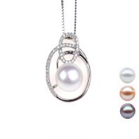 Cultured Pearl Sterling Silver Pendants, 925 Sterling Silver, with Freshwater Pearl, Geometrical Pattern, DIY & with rhinestone & hollow 10mm 