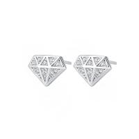 Cubic Zirconia Micro Pave Sterling Silver Earring, 925 Sterling Silver, Diamond Shape, plated, micro pave cubic zirconia & for woman 