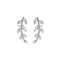 Cubic Zirconia Micro Pave Sterling Silver Earring, 925 Sterling Silver, Leaf, plated, polished & micro pave cubic zirconia & for woman 
