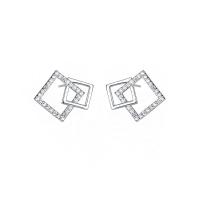 Cubic Zirconia Micro Pave Sterling Silver Earring, 925 Sterling Silver, Square, plated, polished & micro pave cubic zirconia & for woman & hollow 