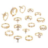 Zinc Alloy Ring Set, 17 pieces & fashion jewelry & for woman & with rhinestone, golden 