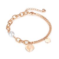 Stainless Steel Charm Bracelet, 304 Stainless Steel, with Plastic Pearl, with 1.57inch extender chain, Vacuum Ion Plating, fashion jewelry & for woman Approx 7.09 Inch 