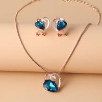 Rhinestone Zinc Alloy Jewelry Set, Stud Earring & necklace, rose gold color plated, 2 pieces & for woman & with rhinestone, rose gold color, 18*21mm,16*18mm Approx 15.75 Inch 