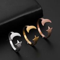 304 Stainless Steel Cuff Finger Ring, Moon and Star, Vacuum Ion Plating & for woman 