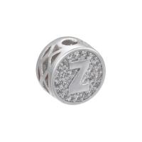 Cubic Zirconia Micro Pave Brass Beads, plated & with letter pattern & micro pave cubic zirconia 