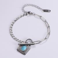 Stainless Steel Charm Bracelet, 316L Stainless Steel, with turquoise, with 1.96inch extender chain, Lock, Vacuum Ion Plating, fashion jewelry & for woman Approx 6.7 Inch 