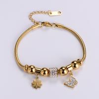 Stainless Steel Charm Bracelet, 316L Stainless Steel, with 1.96inch extender chain, Butterfly, 18K gold plated, snake chain & for woman & with rhinestone Approx 6.7 Inch 
