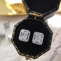 Cubic Zircon Brass Earring, Square, platinum color plated, micro pave cubic zirconia & for woman, 13mm 
