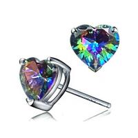 Cubic Zircon Brass Earring, Heart, platinum color plated, micro pave cubic zirconia & for woman 6mm 