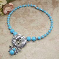 Turquoise Zinc Alloy Necklace, with turquoise, silver color plated, fashion jewelry & for woman Approx 28 cm 