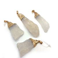 Natural Quartz Pendants, with Brass, irregular, gold color plated, Unisex, clear, 20x40- 