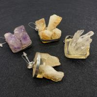 Natural Quartz Pendants, with Resin & Brass, silver color plated, Unisex 