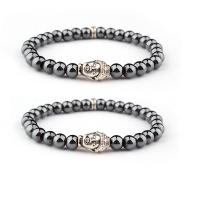 Non Magnetic Hematite Bracelet, with Titanium Steel, Buddha, silver color plated, elastic & Unisex, 8mm .5 Inch 