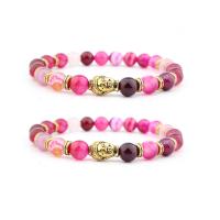 Lace Agate Bracelets, with Zinc Alloy, Buddha, gold color plated, elastic & Unisex, rose camouflage, 8mm .5 Inch 