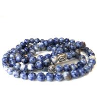 Wrap Bracelets, Blue Speckle Stone, with Zinc Alloy, Buddha, silver color plated, multilayer & Unisex, blue Approx 34.65 Inch 