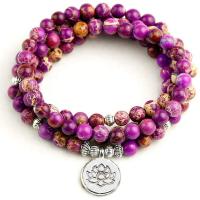 Wrap Bracelets, Impression Jasper, with Zinc Alloy, Round, silver color plated, multilayer & Unisex, purple Approx 34.65 Inch 