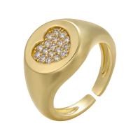 Cubic Zirconia Micro Pave Brass Finger Ring, plated, Adjustable & with heart pattern & micro pave cubic zirconia & for woman 