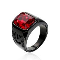 304 Stainless Steel Finger Ring, Square, Vacuum Ion Plating & for man & with rhinestone 17mm, US Ring 