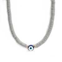 Collier Evil Eye bijoux, argile de polymère, avec perle de plastique & laiton, Placage de couleur d'or, pour femme, plus de couleurs à choisir Environ 45 cm, Vendu par PC