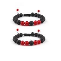 Gemstone Bracelets, Lava, with Polyester Cord & Red Agate, Round, Unisex & adjustable, mixed colors, 8mm .5 Inch 