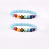 Gemstone Bracelets, Blue Agate, with Gemstone & Zinc Alloy, Round, gold color plated, elastic & Unisex, mixed colors, 8mm .5 Inch 
