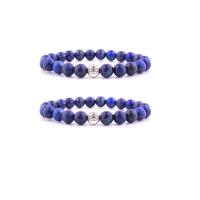 Natürlichen Lapis Lazuli Armband, Lapislazuli, mit Zinklegierung, rund, silberfarben plattiert, elastisch & unisex, blau, 8mm, Länge:7.5 ZollInch, verkauft von PC