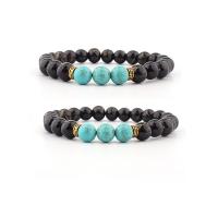 Zinc Alloy Turquoise Bracelets, Glass Beads, with Natural Turquoise & Zinc Alloy, Round, gold color plated, elastic & Unisex, mixed colors, 8mm .5 Inch 