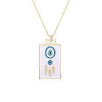 Brass Sweater Chain Necklace, Square, gold color plated, Unisex & evil eye pattern & micro pave cubic zirconia & enamel Approx 19.69 Inch 