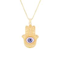 Brass Sweater Chain Necklace, Evil Eye Hamsa, gold color plated, Unisex & enamel Approx 19.69 Inch 