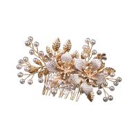 Decorative Hair Combs, Zinc Alloy, with Plastic Pearl, handmade, fashion jewelry & for woman & with rhinestone, golden 