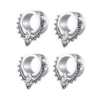 Fashion Piercing Tunnel, 304 Stainless Steel, polished, Unisex & with rhinestone, silver color 
