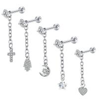Stainless Steel Ear Piercing Jewelry, 304 Stainless Steel, Vacuum Ion Plating, fashion jewelry & Unisex & with rhinestone 